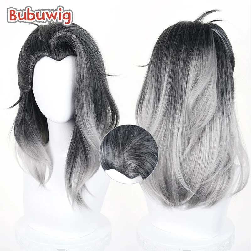 

Bubuwig Synthetic Hair Fade Cosplay Wigs Valorant Fade Halloween 52cm Long Straight Black Mixed Silver White Wig Heat Resistant