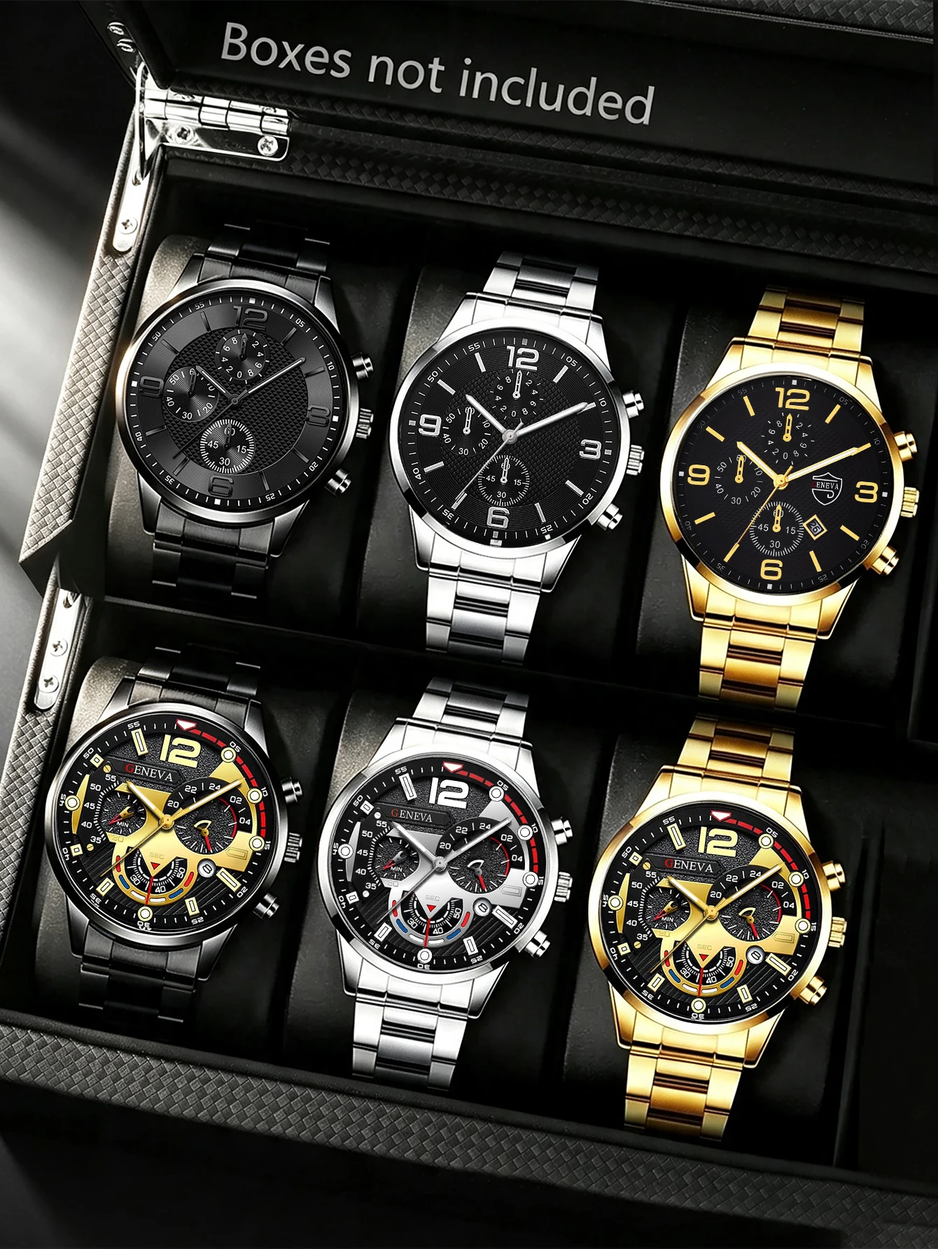 10-Piece Business Men's Stainless Steel Watch Set, with Calendar, Suitable for Daily Wear