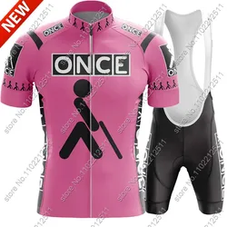 Pink 2024 Once Team Cycling Jersey Set Bicycle Conjunto Yellow Blue Clothing Road Bike Shirts Suit Bicycle Bib Shorts MTB Ropa