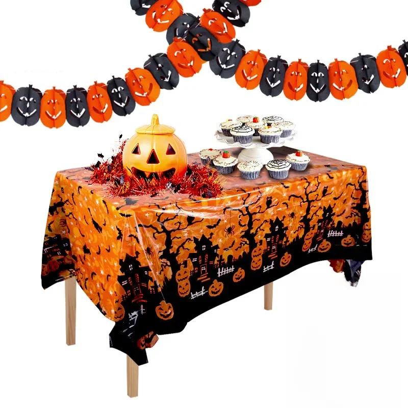 Nappe à Motif de Bonhomme de Neige, Araignée et Citrouille, Décoration pour ixde Famille et Halloween, 220x130cm