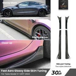 Side Skirt For Tesla Model 3 Y 2017-2024 Fast Aero Body Kits Model 3 Highland Side Lip Glossy Carbon Black Auto Accessories