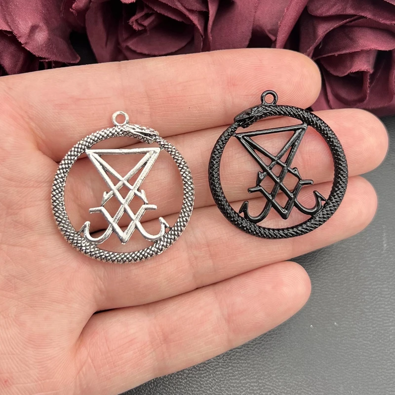 4pcs 35*37mm Lucifer Sigil Pendants, Ouroboros Pendant, Satan Charm, Satanic,Lucifer Devil Symbol,DIY Charms For Jewelry Making