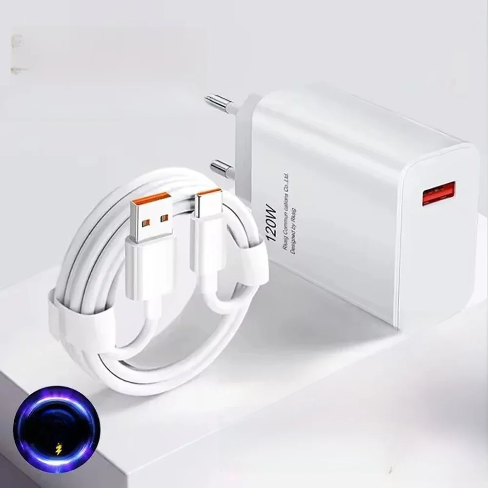 120W USB Charger Quick Charge Phone Charger Type C Cable For iPhone Samsung Xiaomi Huawei Fast Charging EU/US Plug Wall Charger