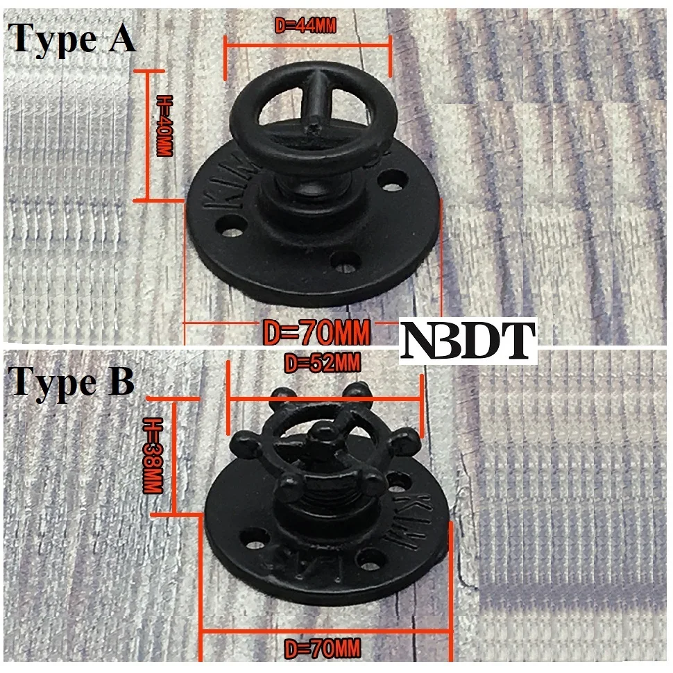 2Pcs Matte Black Rustic Rural Vintage Iron Barn Door Pull Knob Flange Base Hand Wheel Steering Cloth Hat Hook