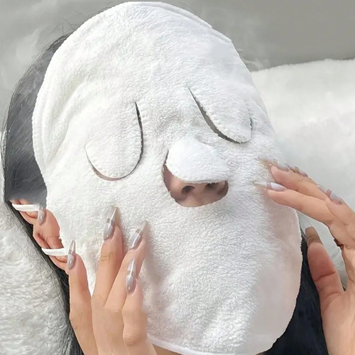 1 face towel with ear loop opening, coral fleece moisturizing wet mask, home steaming hot compress face towel