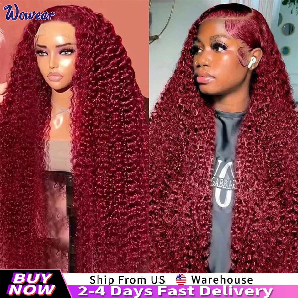 13x6 HD Lace Frontal Wig Water Wave Human Hair Wig Burgundy Wig 99j HD Lace Frontal Wig 13x4 Curly Wigs Pre Plucked for women