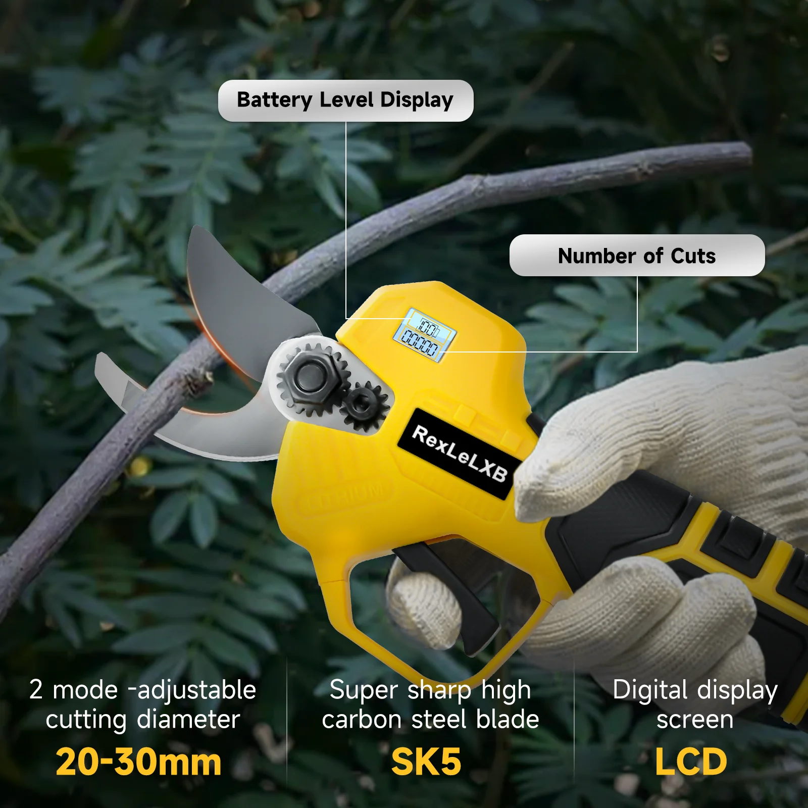 Imagem -06 - Brushless Elétrica Tesoura de Poda Modos Tesoura sem Fio Ajustável Poda Ramo para Dewalt Bateria 20v 2030 mm sem Bateria