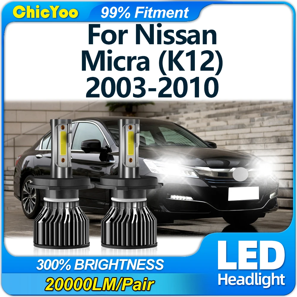 20000LM LED Headlight Bulbs 120W CSP Chips Auto Headlamps 12V Car Lights For Nissan Micra (K12) 2003-2006 2007 2008 2009 2010