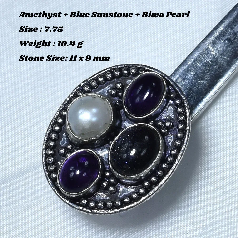 Solar Moonstone Labradorite Blue Topaz Coral Turquoise Peridot Amethyst  Ring