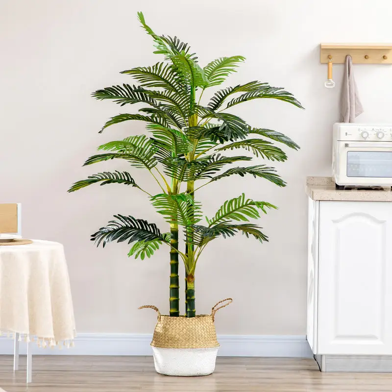 Palmier areca artificiel arbre artificiel hauteur 190 cm avec 30 grandes feuilles en plastique pot inclus