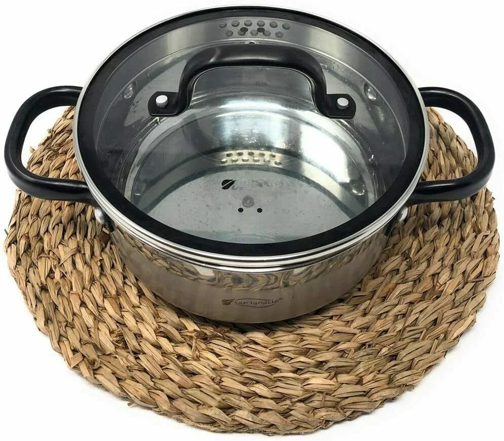 4x salvamantel mimbre redondo, 20, 25, 30, 35 cm, mantelas de mesa individuales