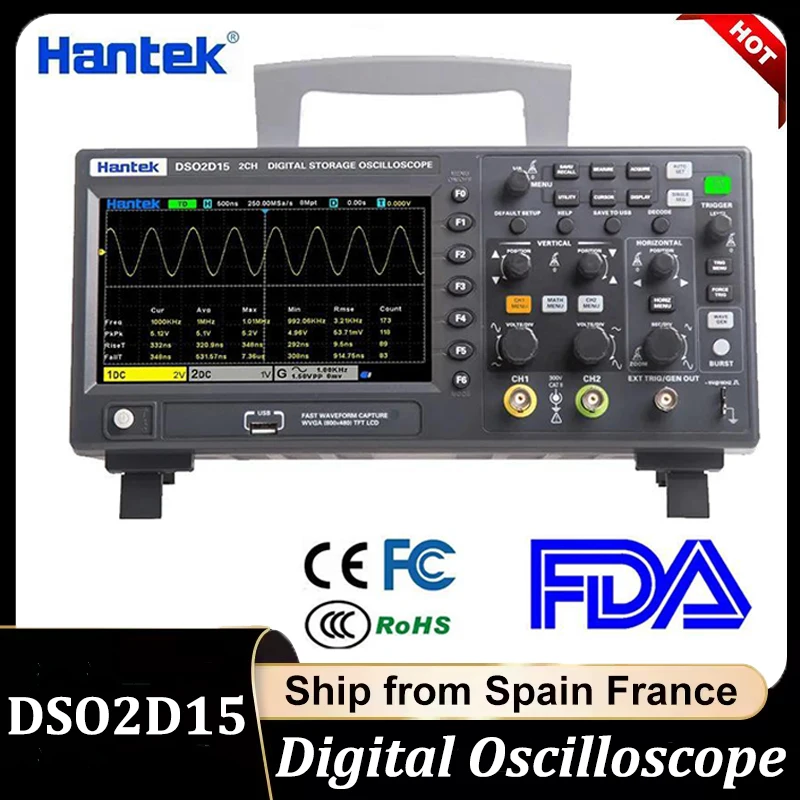 Hantek DSO2D15 Digital Oscilloscope duel Channel output MHz Signal producer 1GSa/s sanding Te Voltmeter Frequency Meter