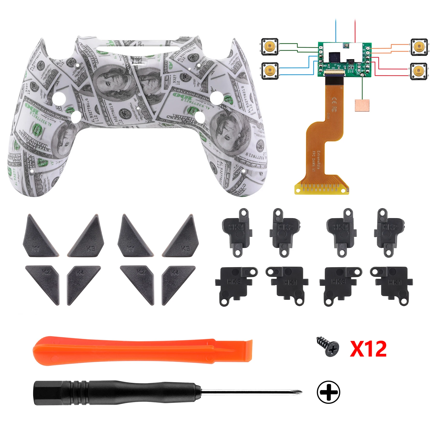 مجموعة ريماب لجهاز تحكم PS4 النحيف للمحترفين ، أقصى حد ، ريماب الفجر ، غلاف خلفي مخصص ، 4 أزرار ، $ نقود ، دولار