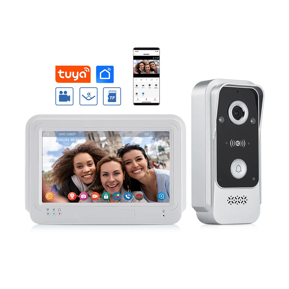 

Tuya Smart Video Intercom Doorbell 1080P AHD 2 Million Pixels WiFi Home 7 Inches Color Visual Intercom Kits Wide Angle 120°