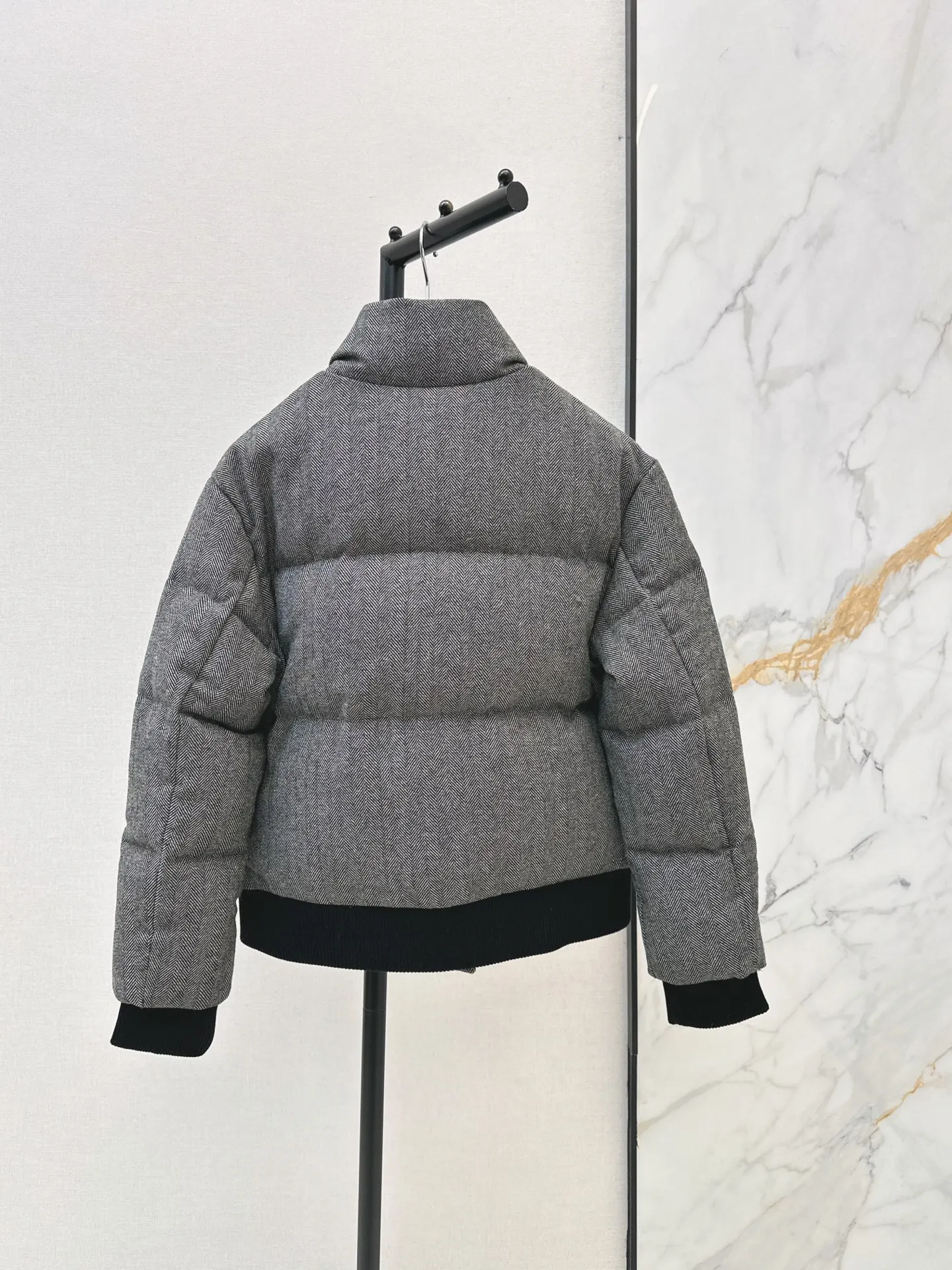 2026 Women Winter Herringbone Stand Collar Short Padded Jacket ZX5732