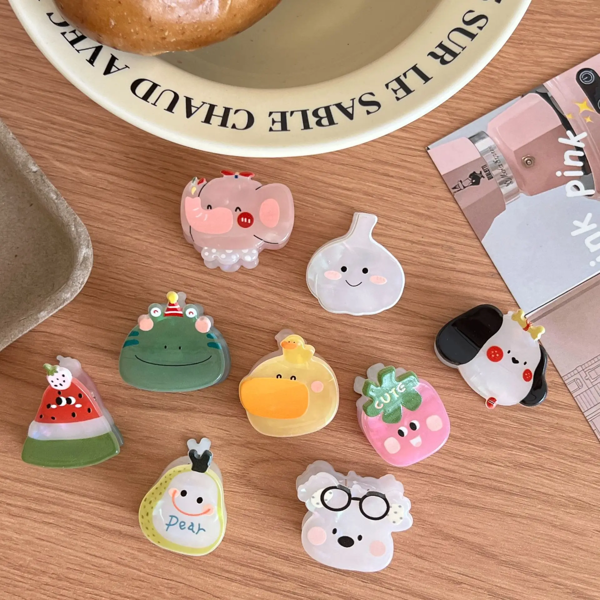 Kawaii Mini-Haarklammern für Mädchen, Niedliche Cartoon-Bär-Frosch-Enten-Frucht-Acetat-Haarspangen, Kleine Haarkrabben-Haaraccessoires als Geschenk – Detail 2