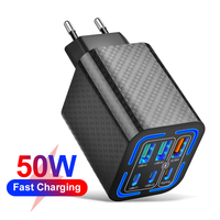 50W 6 Ports PD QC 3.0 USB C Fast Charger Wall Phone Charger Adapter Fast Charging For Iphone Samsung Xiaomi Huawei Oneplus Oppo