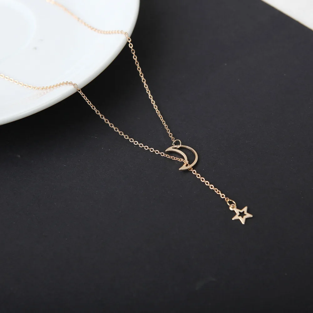 Wu\'s 2022New European and American Women\'s Fashion Models Simple  Necklace Niche Popular Moon Star Collarbone Chain Bohemian