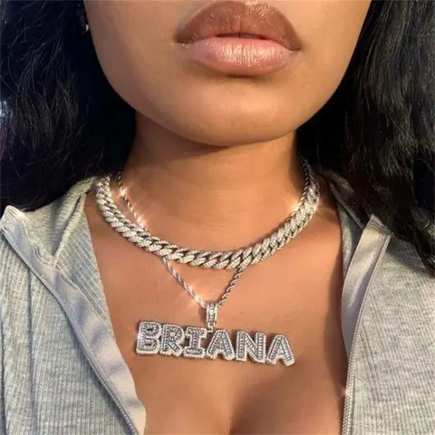 Custom Iced Out Small Name Pendants Personalized Letters Necklace With Tennis Chain Fashion Charm Hip Hop Jewelry For Women