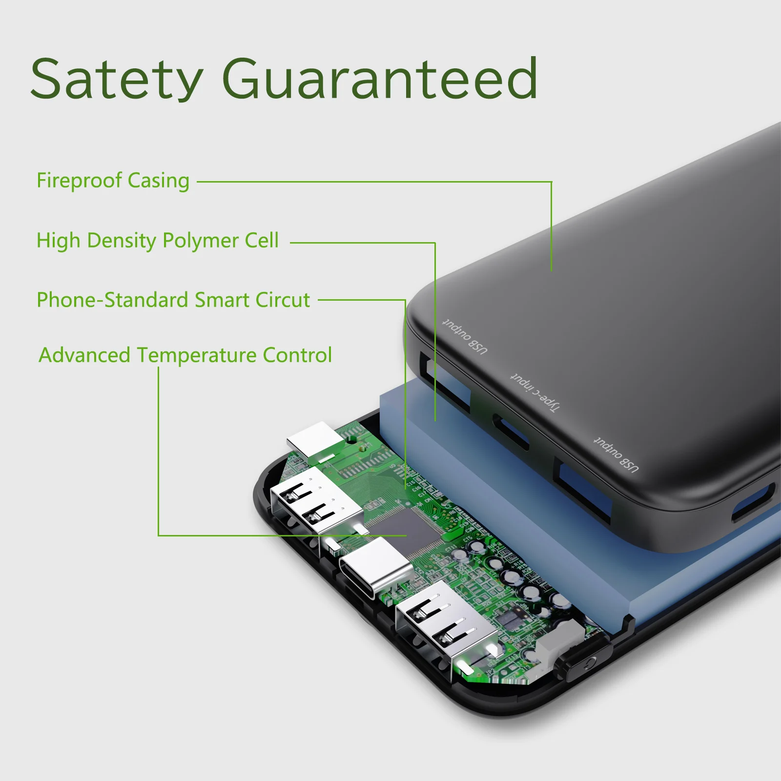 Cargador portátil de 10000 mAh, cargador de viaje con USB-C 2.4A, carga rápida para iPhone 16, Samsung, Android, negro brillante