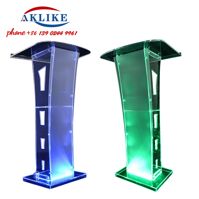 

2024 AKLIKE Acrylic Luminous Podium Cheap Free Shipping Glass Church Pulpit Custom Logo Modern Lectern Clear Desk