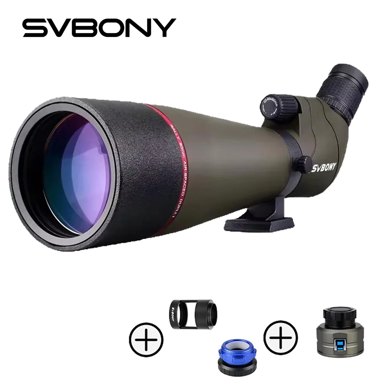 Svbony Telescope SV13 20-60x80 Zoom Spotting Scope 45-Degree Large Field of View Birdwatching With SV205 Camera