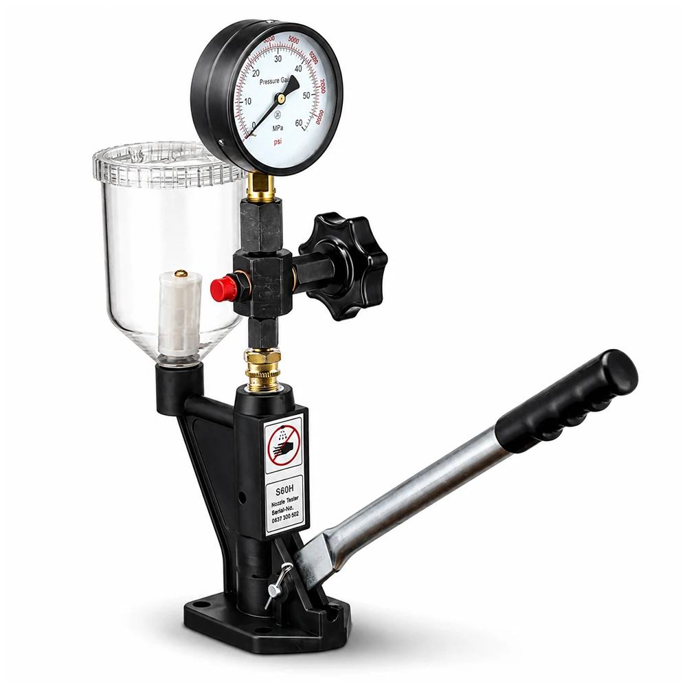 Podofo Multifunktionaler Diesel-Einspritzdüsen-Tester mit Doppelskalen-Messgerät 0-9000 PSI 0-60 MPA 0-60 Mpa, Kalibrierwerkzeug für Einspritzdüsen, Kraftstoffprüfgerät, Reparaturwerkzeug für die