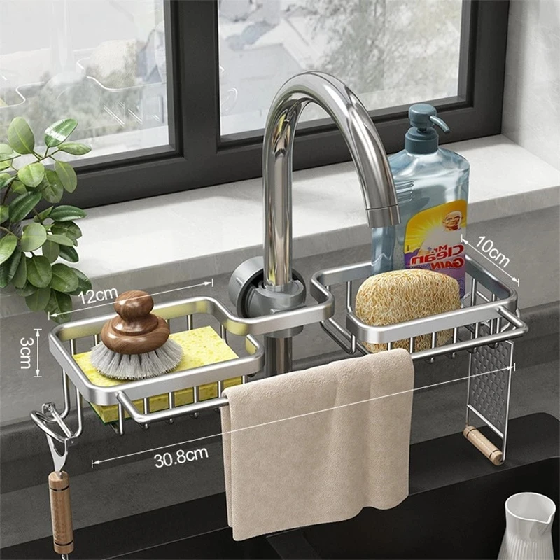 Space Aluminum Kitchen Sink Drain Rack Faucet Holder Sponge Storage Rack Bathroom Soap Drainer Shelves Kitchen Accessory