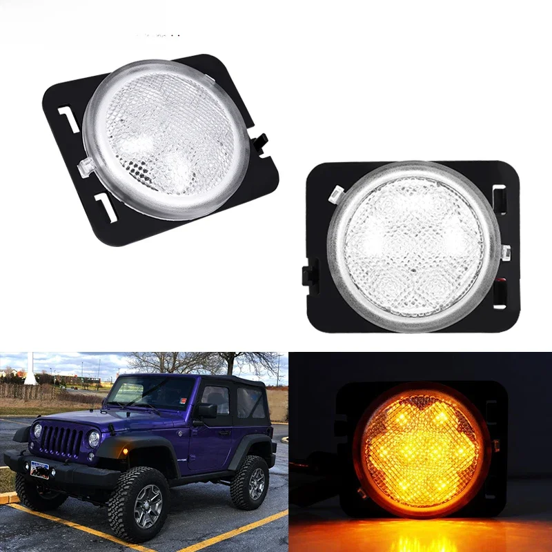 iJDM Bursztynowo-żółte boczne światła obrysowe LED / lampy błotników do Jeep Wrangler JK lub JK Unlimited z kierunkowskazami 2007-2017 — zdjęcie 2