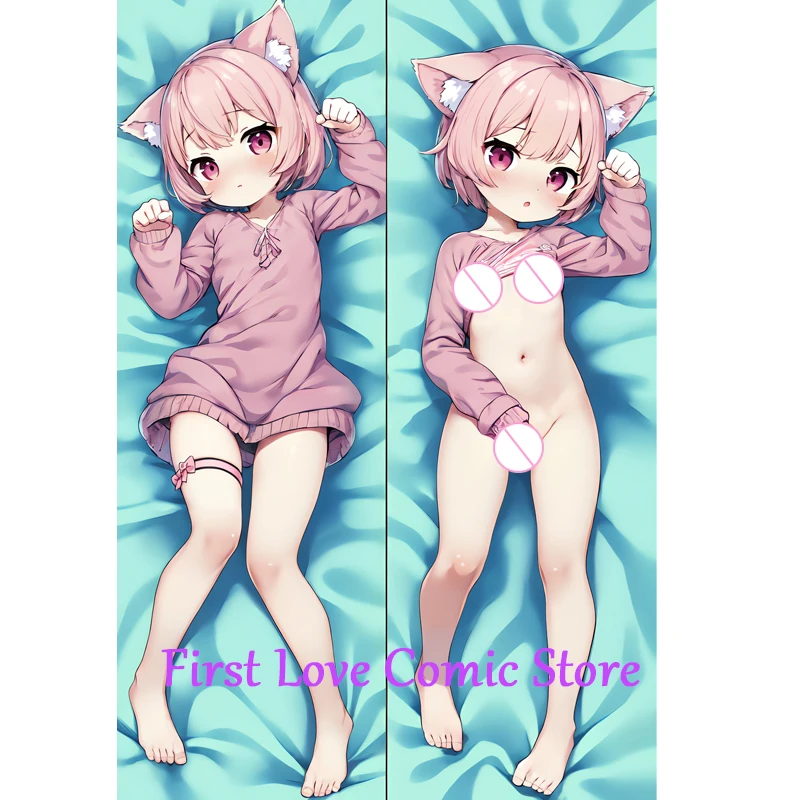 Anime Hand On Crotch Cat Ears Dakimakura Pillow Case Otaku Waifu Bedding Hugging Body Throw 2-sided Print Pillow Cover