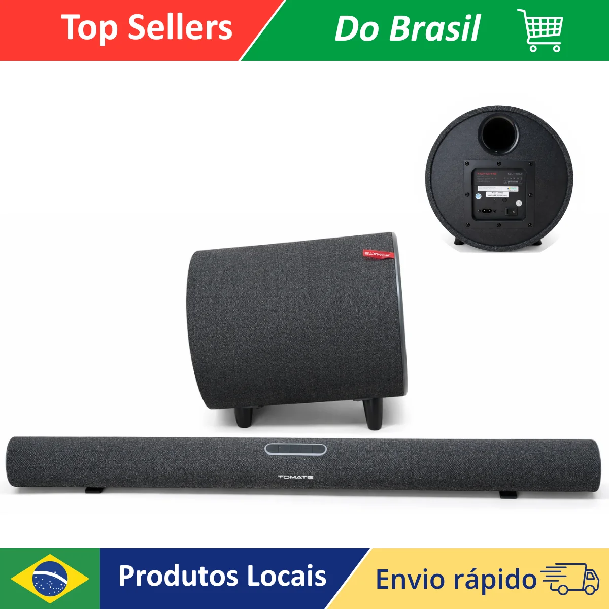 Soundbar 170W RMS 2.1 Canais Com Subwoofer 6.5 Polegadas E Bluetooth 5.3 Com Entrada Óptica Para TV E Home Theater Potente