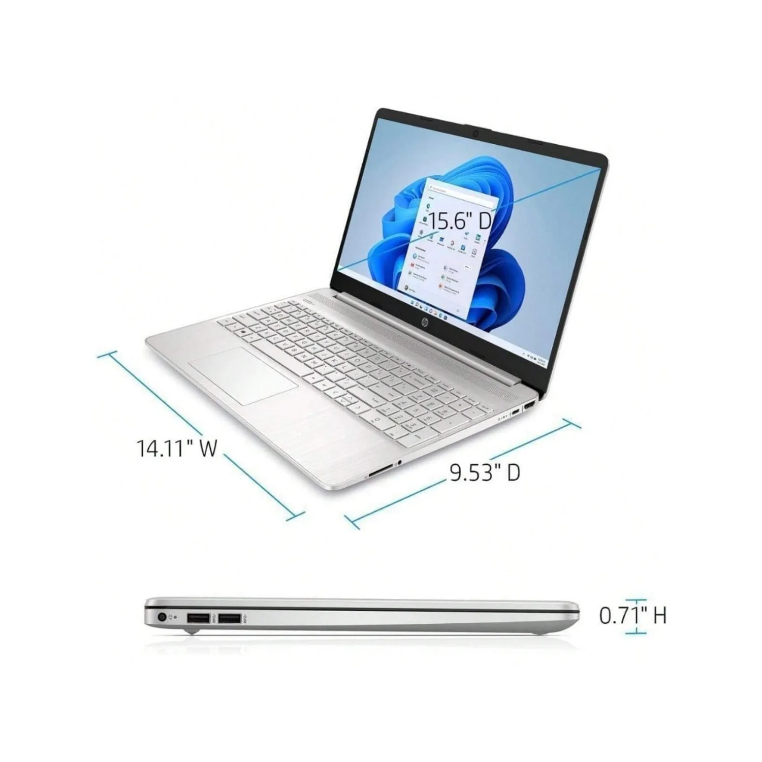 Ноутбук HP с сенсорным экраном 15,6 дюйма, Intel Core i3-1215U,32 Гб RAM,2 ТБ SSD, Intel UHD Graphics,Windows 11 Home, серебристый