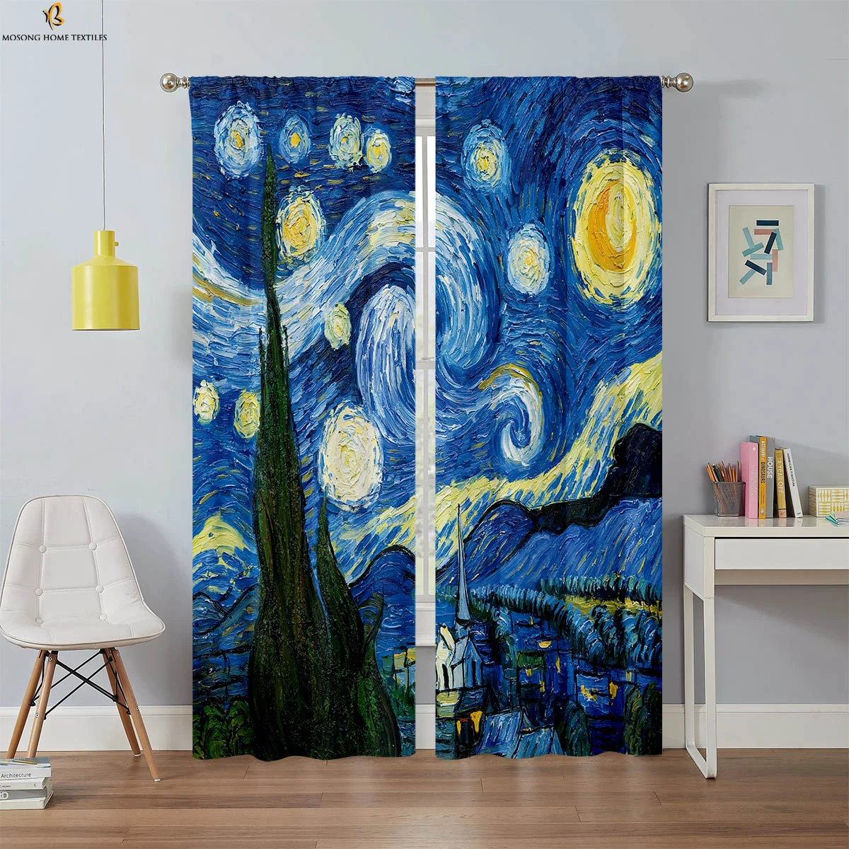 

Starry Sky Flower Oil Painting 3d Printing Curtain Rod Pocket Polyester Fiber Curtain Bedroom Study Living Room Curtain 2 Pieces