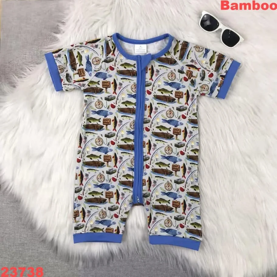

Summer Infant Baby Boys Girls Bamboo Romper Short Sleeve Climbing Children Clothing Fishing Bamboo Fiber Zipper Toddler Clothes