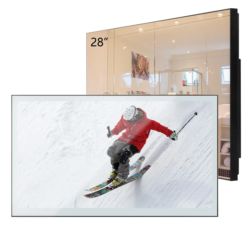 Soulaca 28' 4K Ultra HD Google Mirror TV Bathroom Built-In Voice Control WiFi Bluetooth Waterproof Ideal for SPA Hotel Kitchen