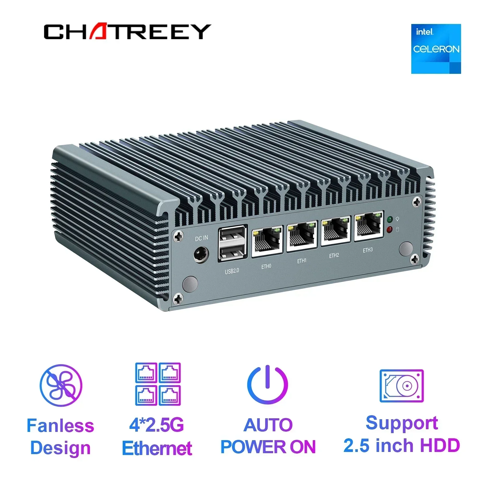 Chatreey-Mini PC sans ventilateur OPNsense ExploServer, Throne Whip, Pare-feu Intel Pentium N4000, 4 * Intel i225 Nics, Routeur souple DDR4, 2.5G