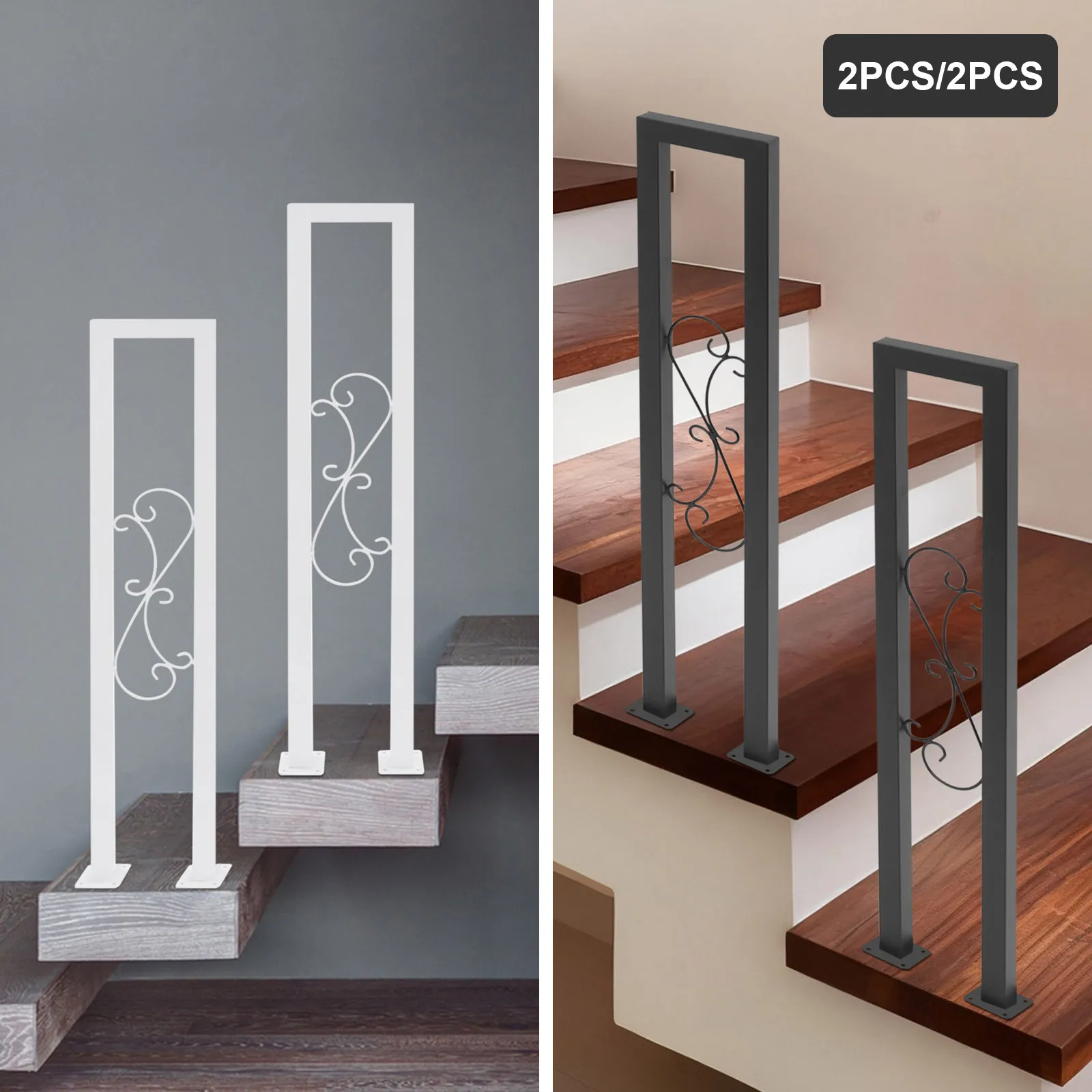 2 шт. белые/черные U-образные стальные поручни, промышленные кованые лестничные перила в помещении для крыльца, сада, лофта, коридора