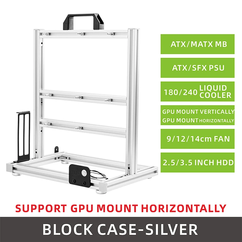 METALFISH BlockCase Aluminum Open Frame Case Support ATX/M-ATX Mainboard GPU Mount Horizontally 240 Water Cooler Gaming Cabinet image 3