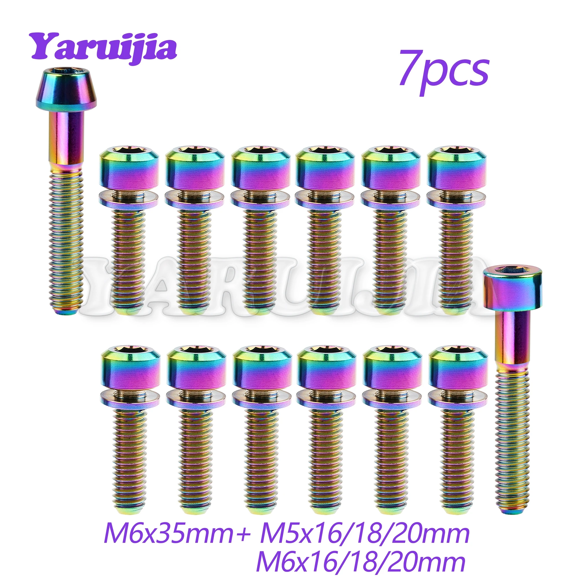 

Yaruijia Titanium Bolt 6pcs M6x16/18/20/25/35mm Bolt with Washe+1pcs M6x35mm Allen Key Head for Bike Disc Brake