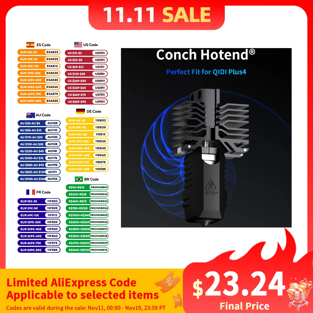 Phaetus Conch Hotend لطابعة QIDI Plus 4 ثلاثية الأبعاد محارة Hotend فوهة قابلة للفصل متعددة الحجم للطابعة QIDI ثلاثية الأبعاد #1