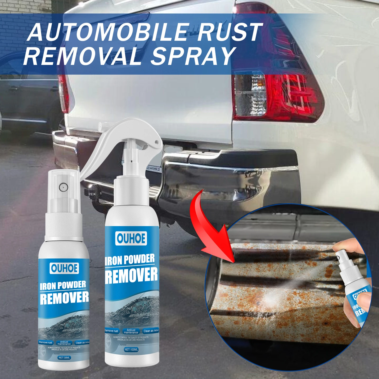 Ouhoe Metal Rust Remover Spray for Car Maintainence Anti Rust Agent Iron Cleaning Metal Paint Remover Household Rust Cleaner
