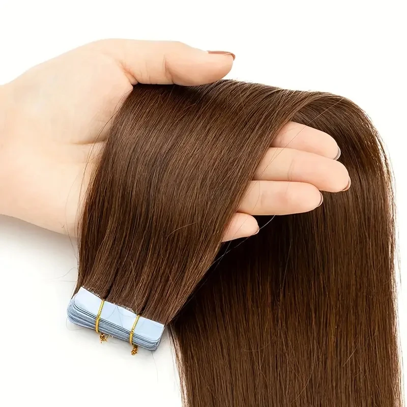 

Alimice Chocolate Brown Tape In Hair #4 Extensions Human Hair 20pcs Human Hair Extensions Seamless Human Hair Skin Weft 50g