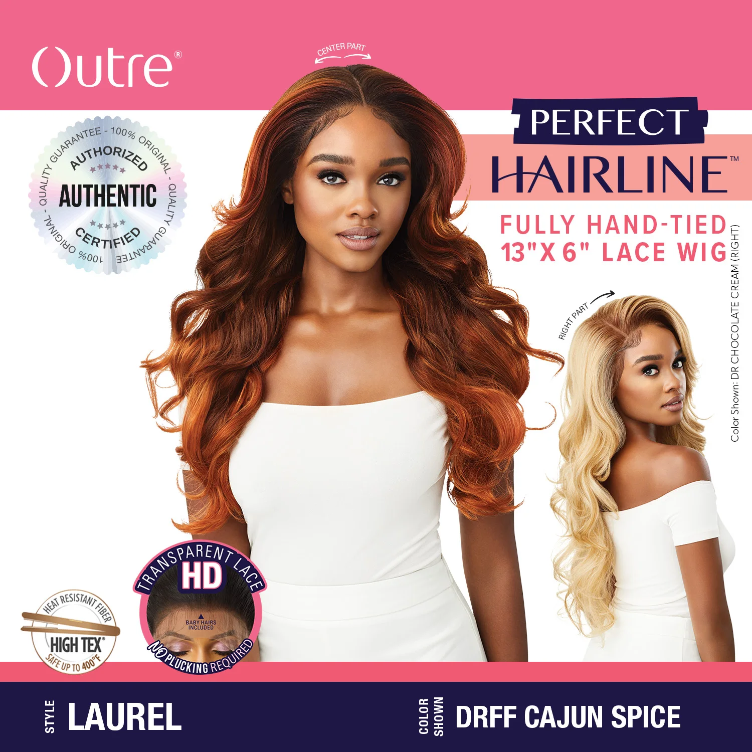 Outre Perfect Hairline Glueless HD Lace Front Wig Fully Hand-Tied 13X6 Lace Wig Laurel - Loose Wave Style, Easy Styling