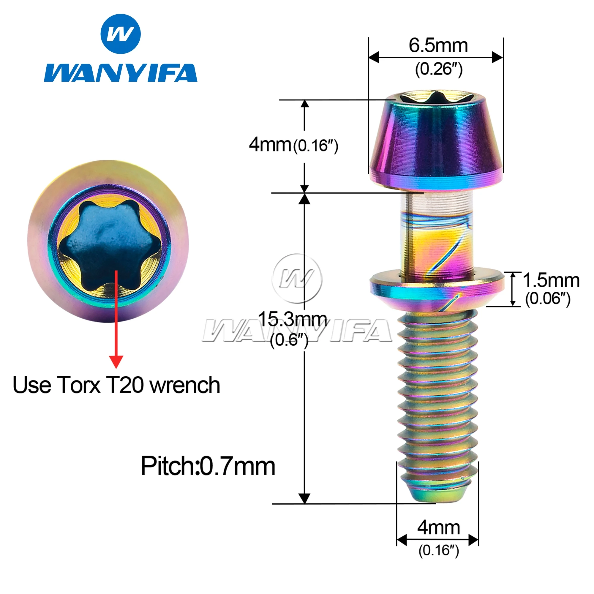 Wanyifa Titanium Ti Bolt M4x15.3mm Allen Hex or Torx T20 Taper Head Screws Bolts with Washers for Ritchey C260 Bicycle Stem