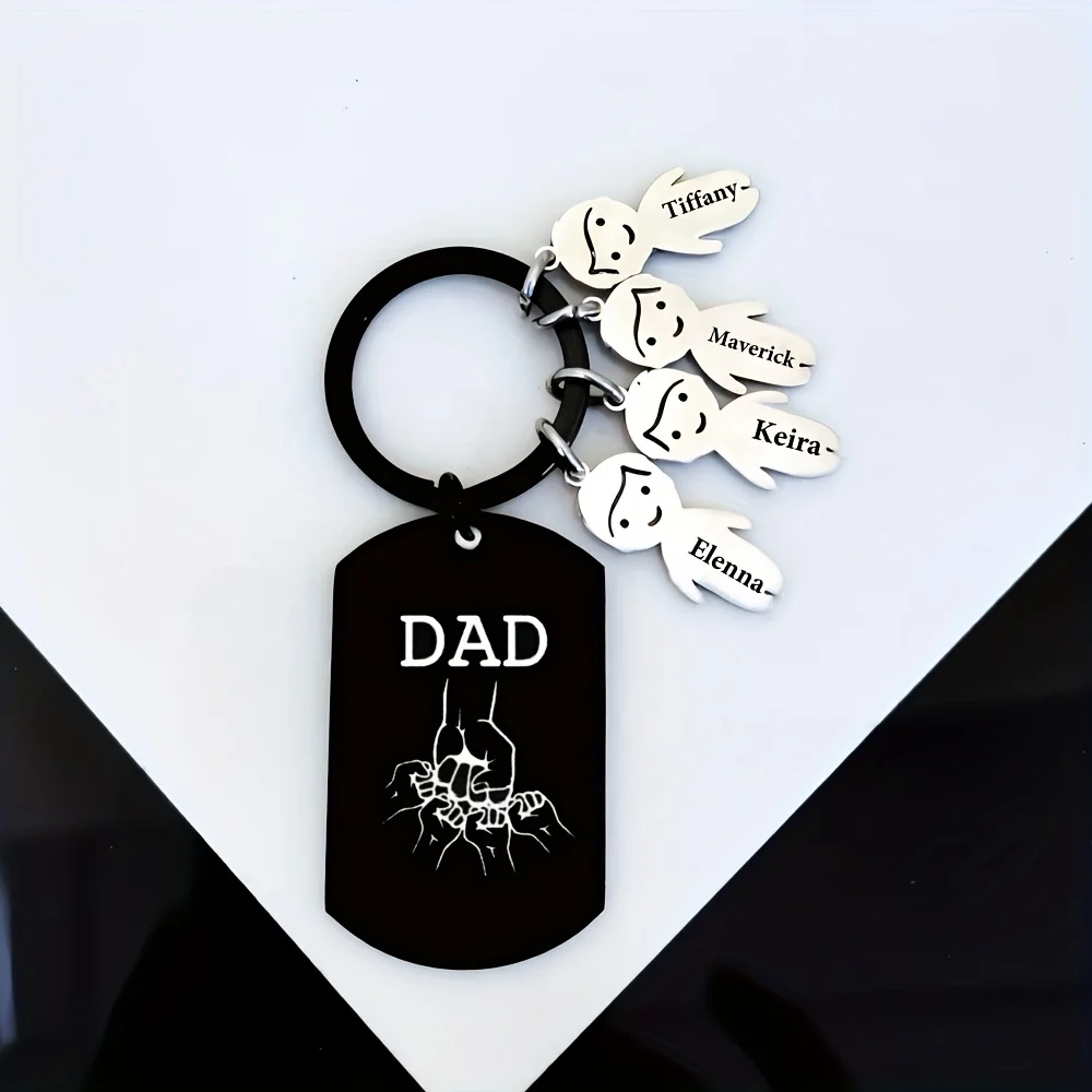 Black Military Style DAD Pattern Stainless Steel Keychain