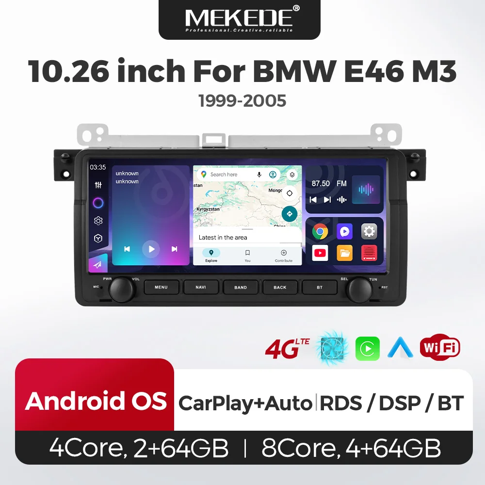 Navigation multimédia Android MEKEDE 10.26 pouces pour BMW E46 M3 318/320/325/330/335 1998-2006, autoradio GPS, Carplay, DSP
