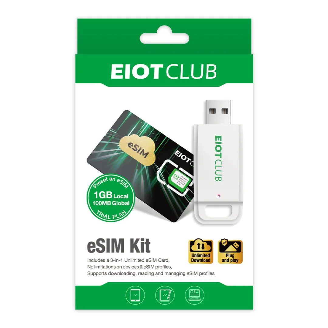 

EIOTCLUB eSIM Card и устройство чтения карт eSIM, неограниченное количество загрузок, глобальное покрытие в 200+ стран, идеально подходит для путешествий и бизнеса