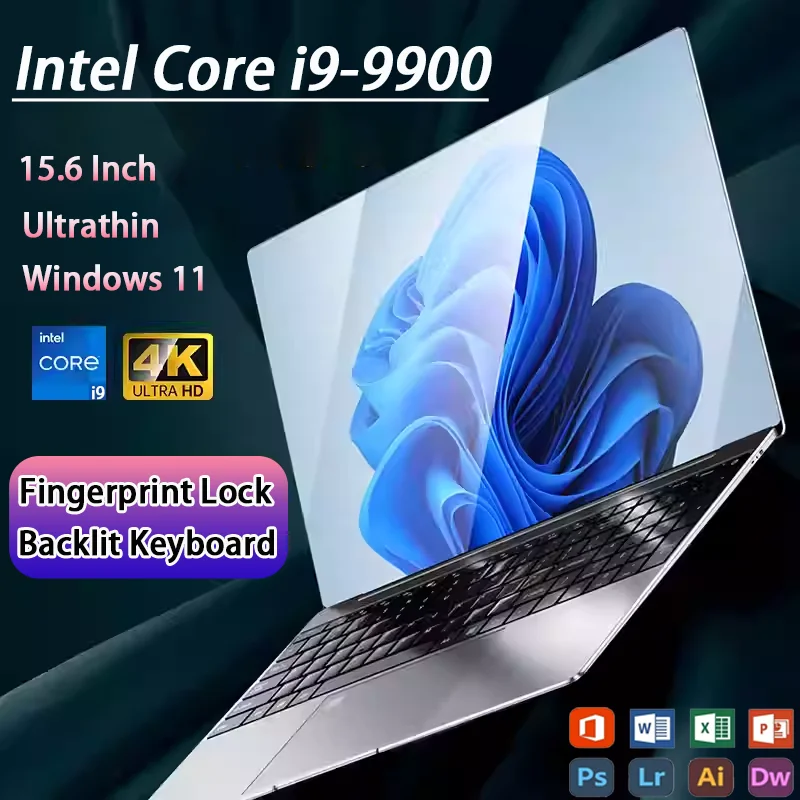 

15.6'' Intel Core i9 9900 Laptops Windows 11 Backlight 16GB RAM 1TB SSD Portable Office Study Laptop Computer Gaming Notebook