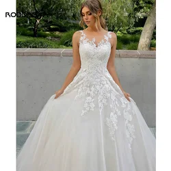 Roddrsya elegantes Brautkleid A-Linie O-Ausschnitt Boho Spitze Applikationen Illusion zurück Tüll Brautkleid Robe de Mariée ärmellose Brauch Elegantes Hochzeitskleid A-Linie  O-Ausschnitt Boho Spitze Applikationen Illu