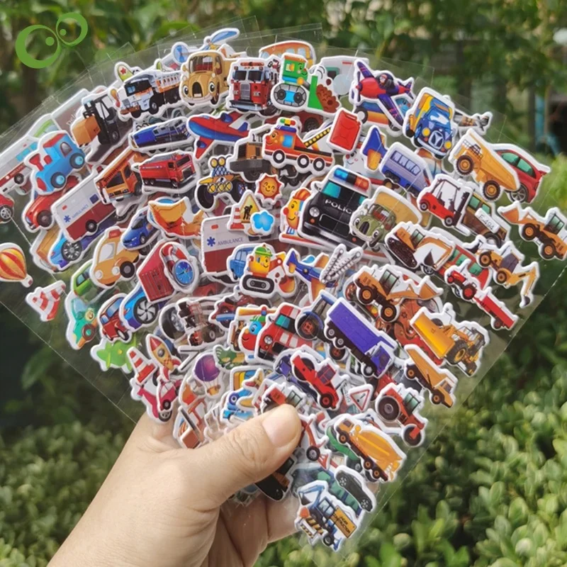 10 arkuszy 3D Puffy naklejki dla dzieci urządzenie inżynieryjne koparka naklejki samochodziki w stylu kreskówki naklejki zabawki dla dzieci prezent dla chłopca — zdjęcie 2